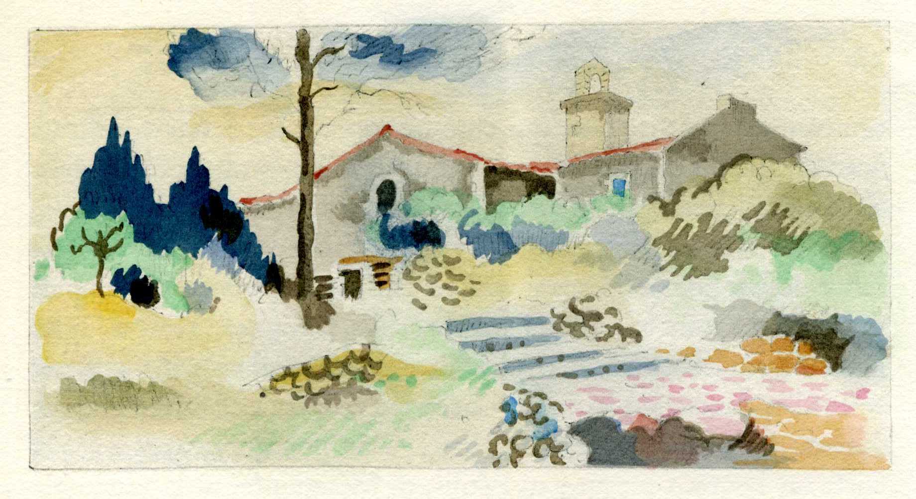 Aquarelle 1 de Gernez pour l'édition de luxe du Chemin de Paradis en 1927