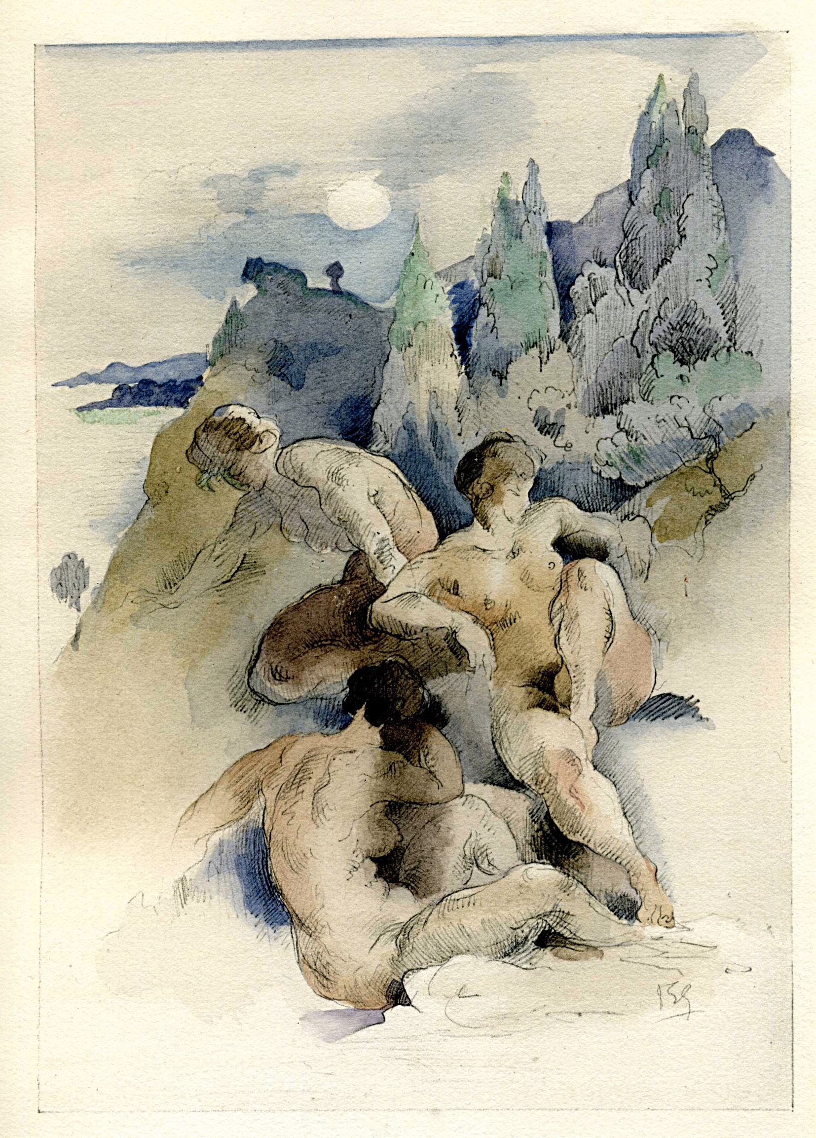 Aquarelle 14 de Gernez pour l'édition de luxe du Chemin de Paradis en 1927