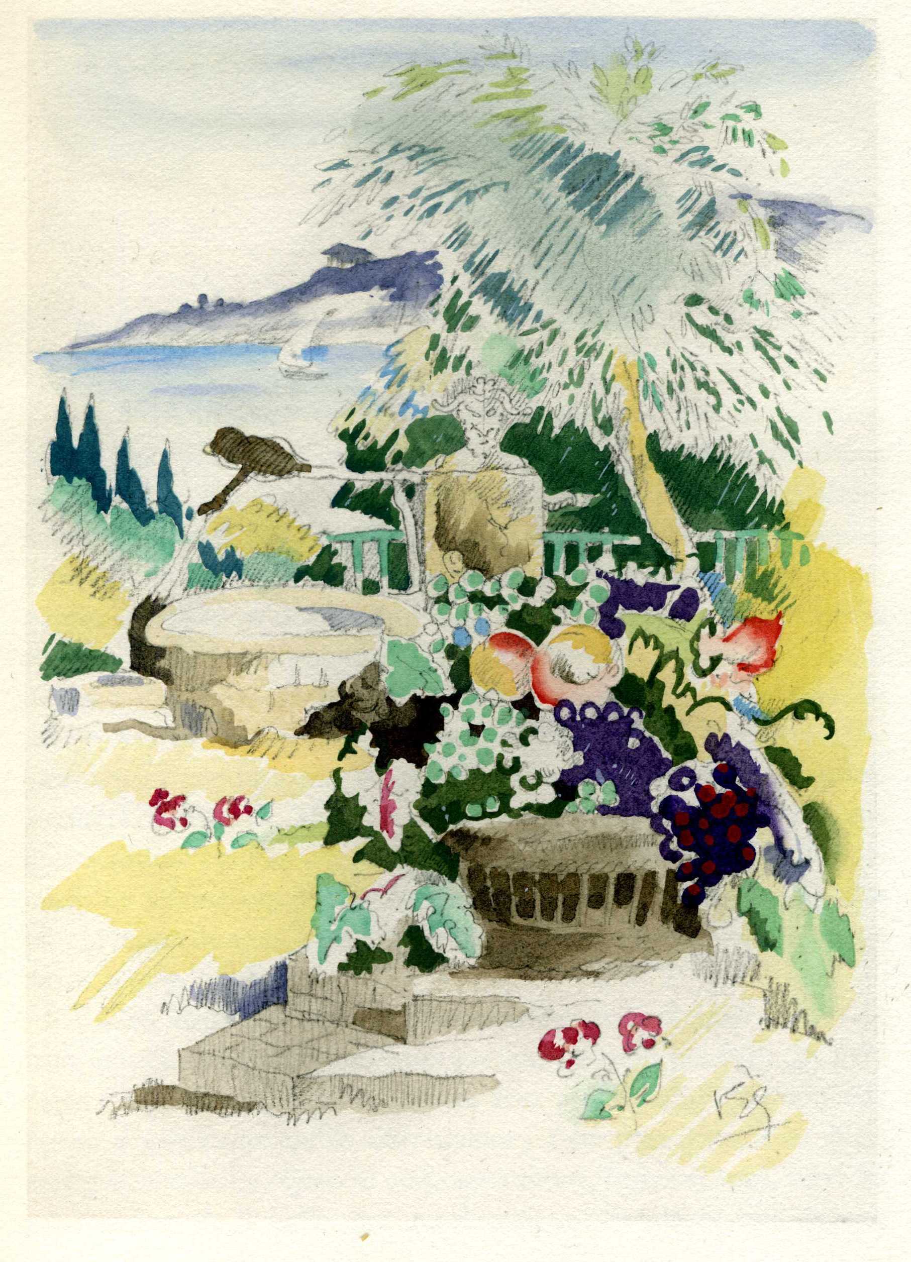 Aquarelle 2 de Gernez pour l'édition de luxe du Chemin de Paradis en 1927