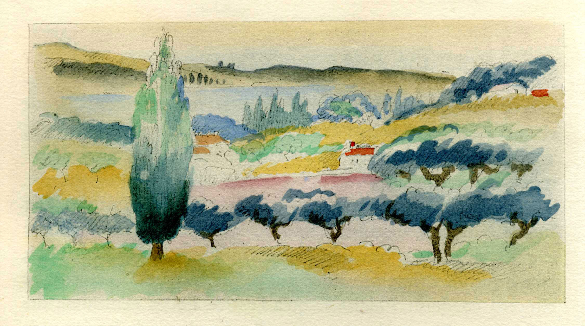 Aquarelle 5 de Gernez pour l'édition de luxe du Chemin de Paradis en 1927