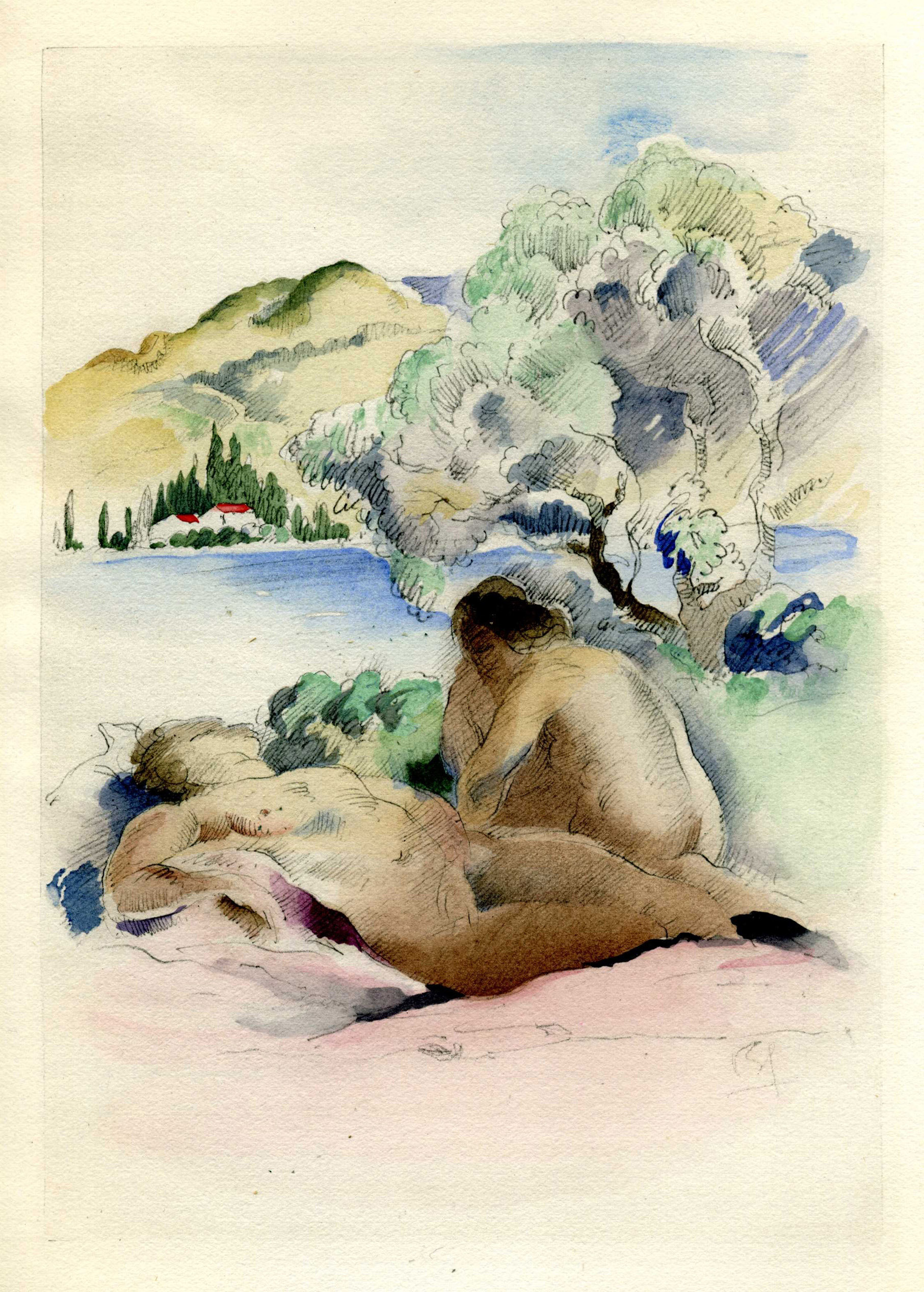 Aquarelle 7 de Gernez pour l'édition de luxe du Chemin de Paradis en 1927