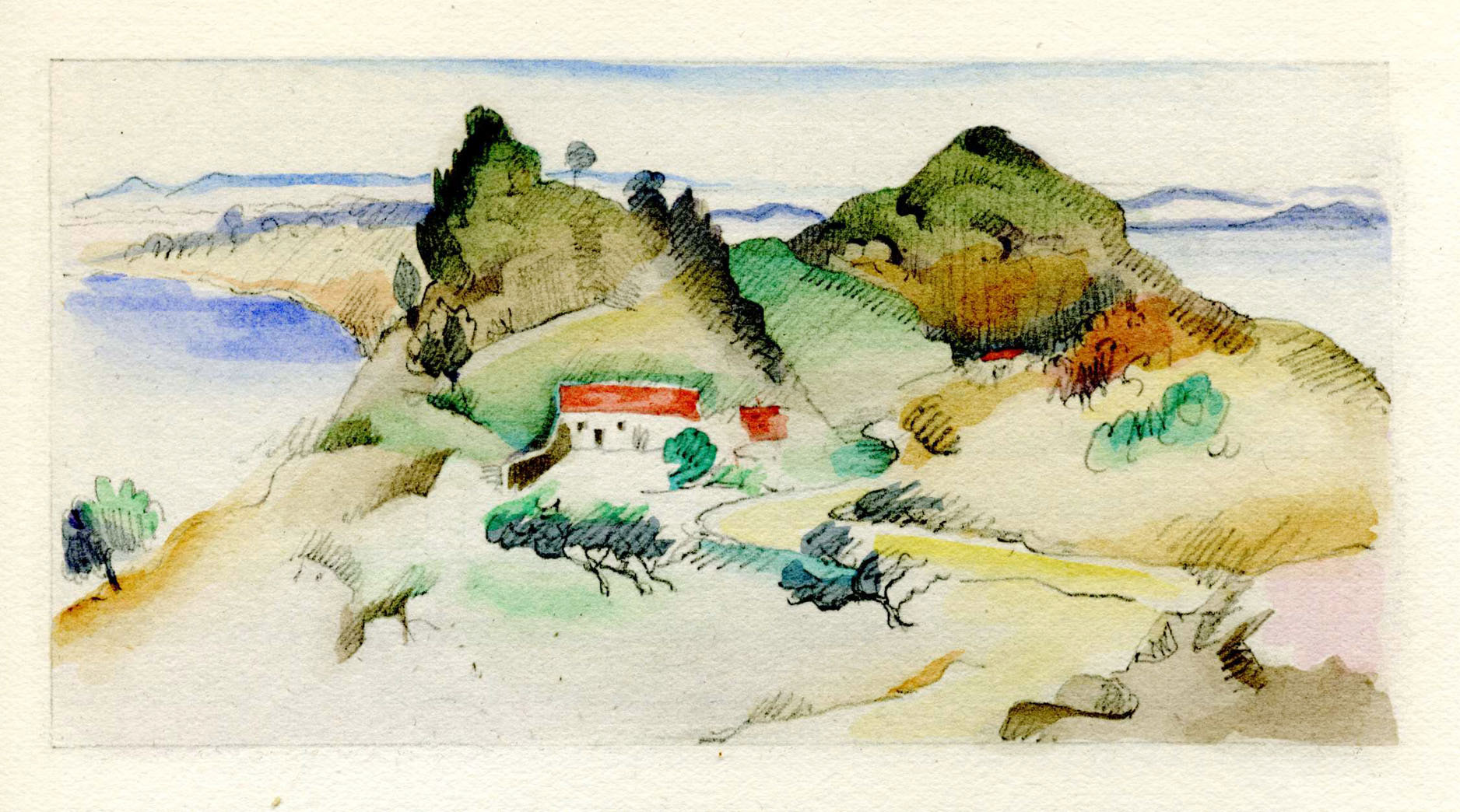 Aquarelle de Gernez pour l'édition de luxe du Chemin de Paradis en 1927